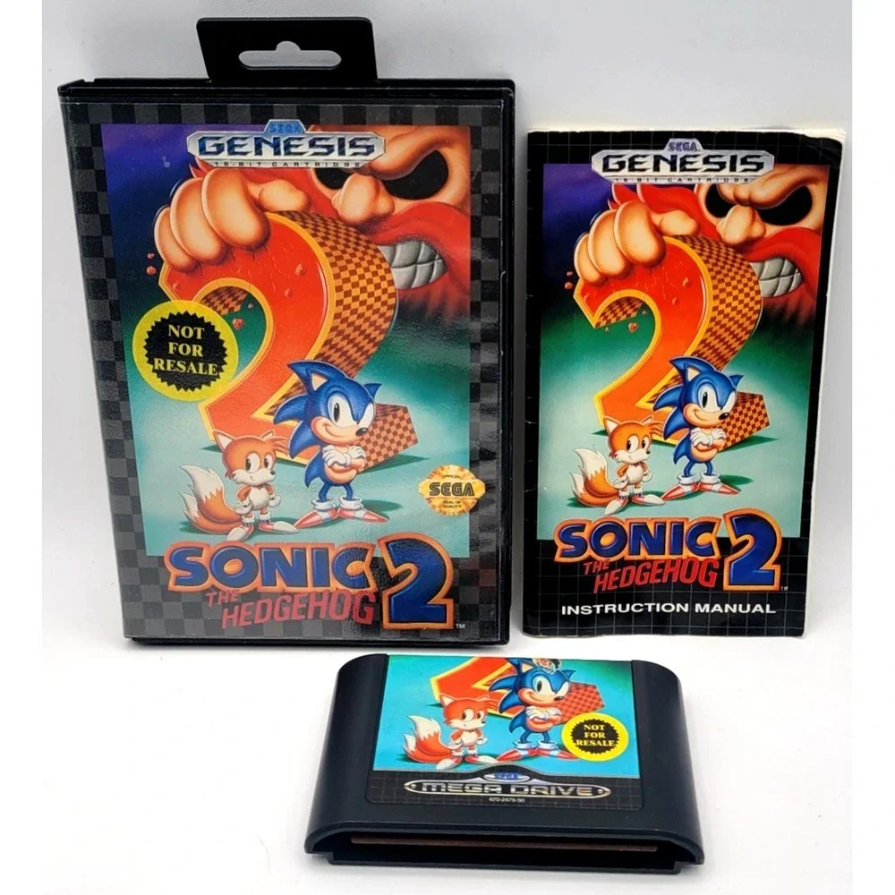 Sonic the Hedgehog 2 Sega Genesis Not for Resale CIB COMPLETE MEGA DRIVE LABEL